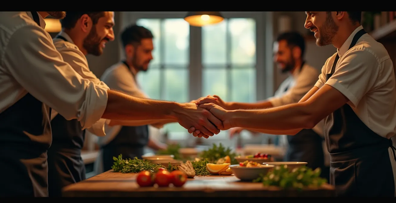 Illustration symbolique de l'alliance entre chefs, producteurs et artisans du Collège Culinaire de France