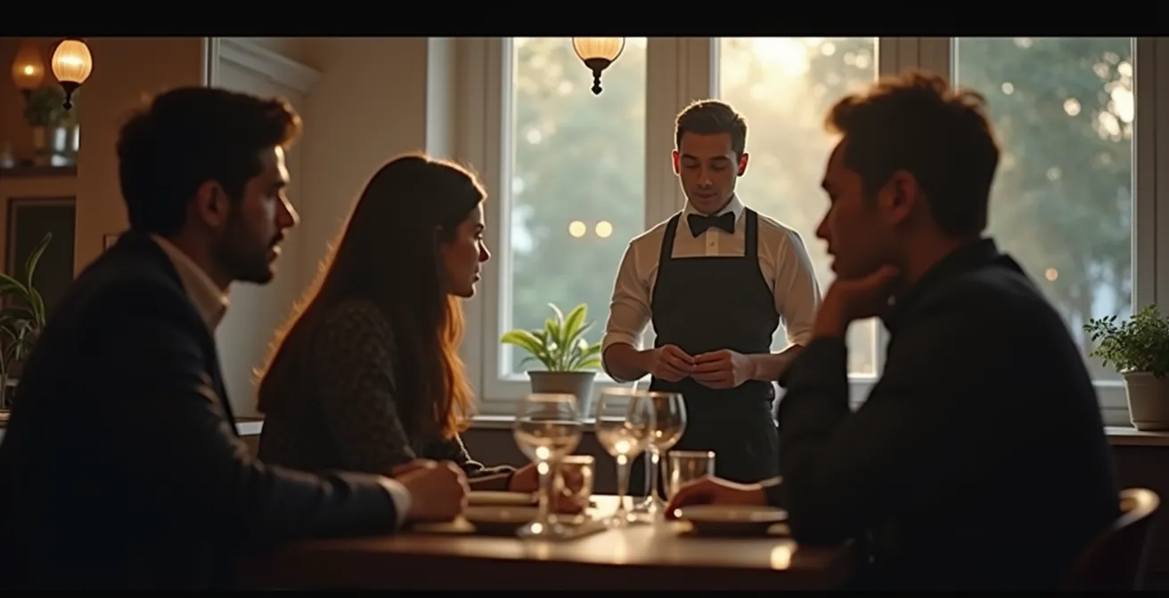 Serveur utilisant le langage corporel subtil dans la communication non verbale avec les clients en salle