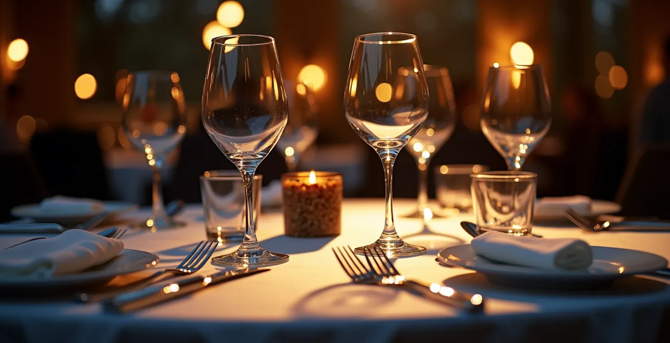 Jeu de lumières tamisées créant une atmosphère intime dans un restaurant français