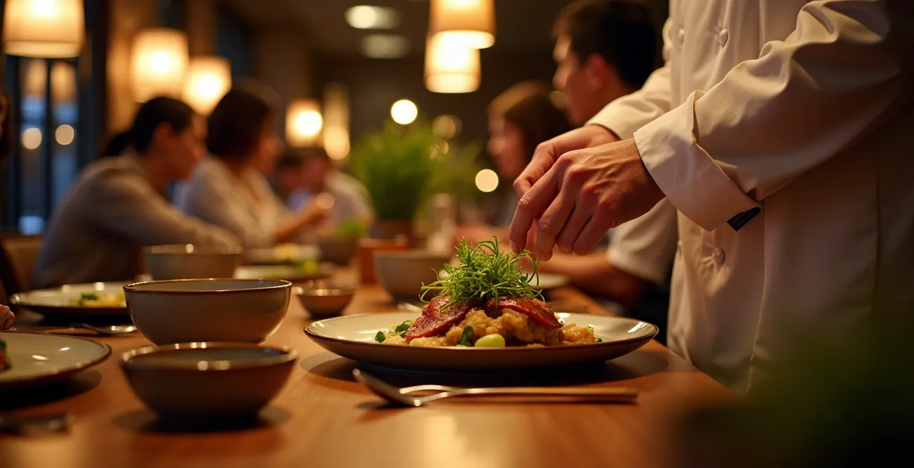 Ambiance raffinée d'un restaurant asiatique haut de gamme avec service à table élégant