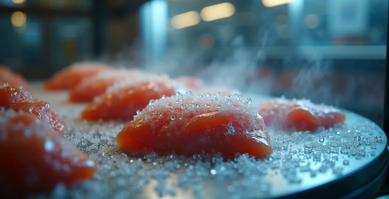 Détail macro de techniques de conservation innovantes en cuisine professionnelle