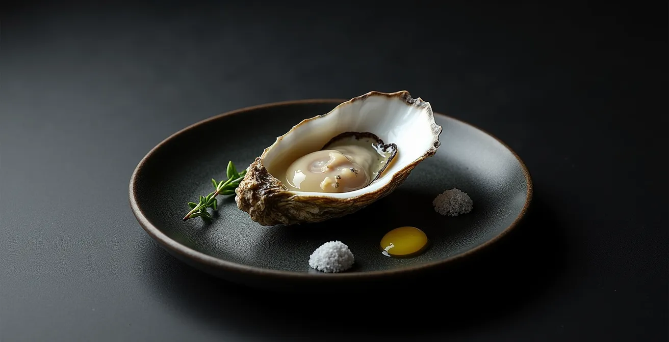 Composition minimaliste montrant un produit brut de qualité avec un assaisonnement minimal