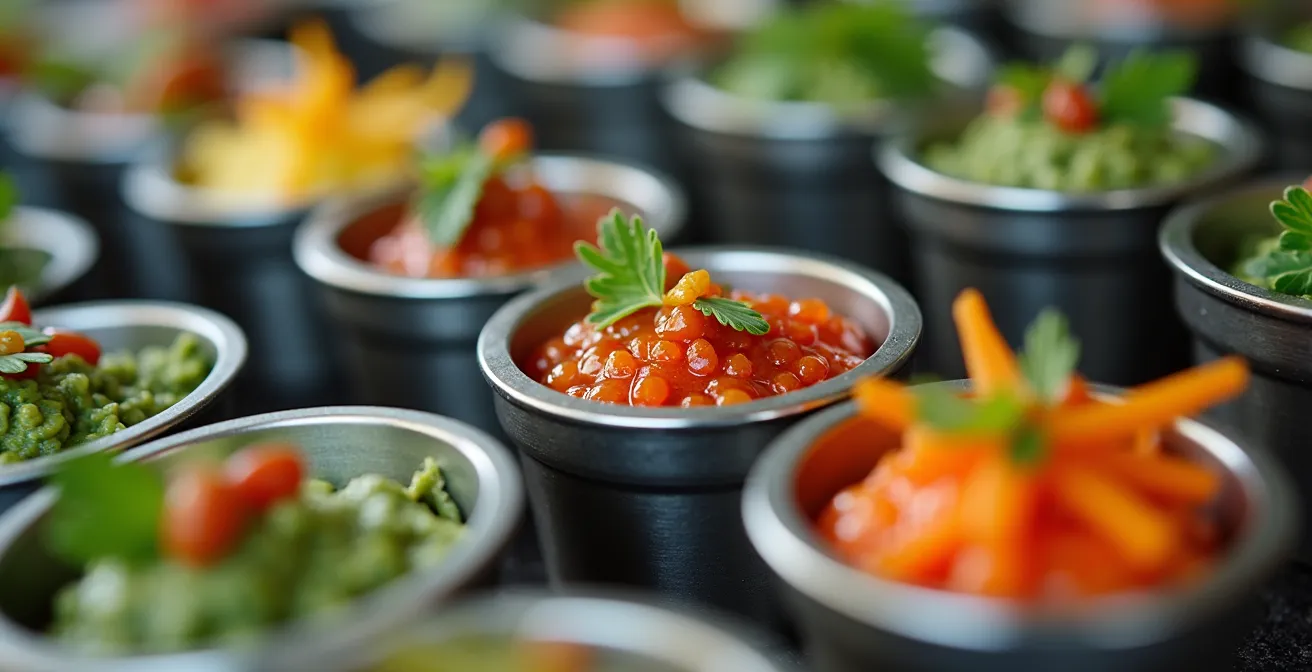 Vue macro détaillée de la mise en place parfaite d'une cuisine gastronomique