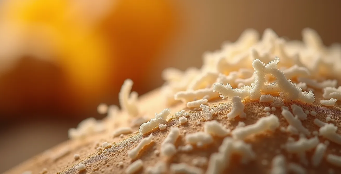 Vue macro d'une texture d'emballage alimentaire révélant les détails de matière